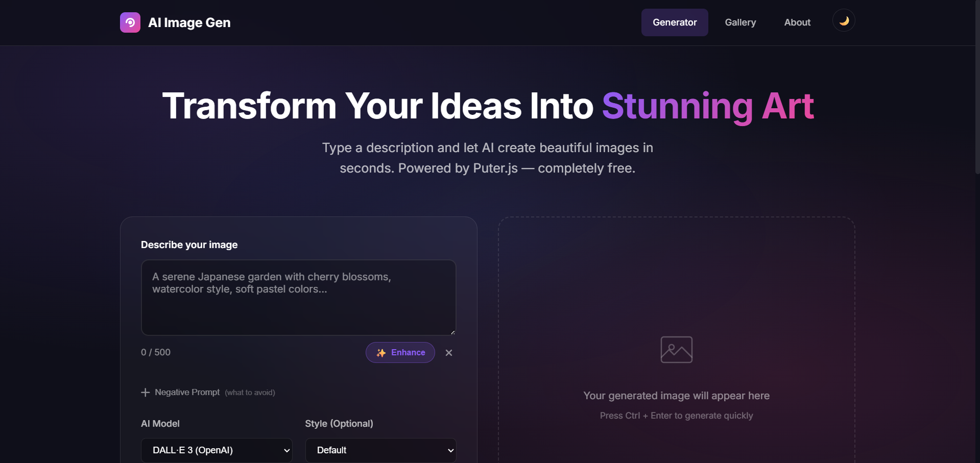 Txt2Img AI Image Generator UI